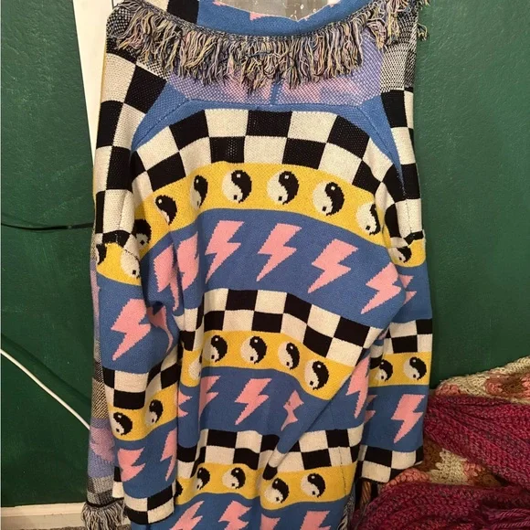 Dressed in LALA Luxe Fringe Blanket Cardigan in Wonderstruck - S/M - Picture 6 of 8